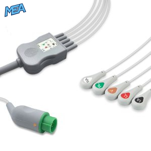 5-lead One-Piece ECG Cable with Snap end AHA for Kontron Monitors Reusable, Limb + Chest Lead, 2.5m+0.9m, Defib-Proof (with Resist)