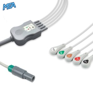 5-lead One-Piece ECG Cable with Snap end AHA for Creative Monitors Reusable, Limb + Chest Lead, 2.5m+0.9m, Respiratory Rate