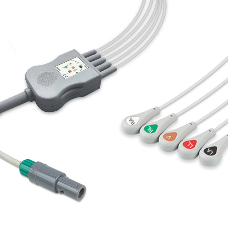 5-lead One-Piece ECG Cable with Snap end AHA for Creative Monitors Reusable, Limb + Chest Lead, 2.5m+0.9m, Respiratory Rate 1 5-lead One-Piece ECG Cable with Snap end AHA for Creative Monitors Reusable, Limb + Chest Lead, 2.5m+0.9m, Respiratory Rate