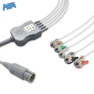 5-lead One-Piece ECG Cable with Grabber/Pinch end AHA for M&B Monitors Reusable, Limb + Chest Lead, 2.5m+0.9m, Respiratory Rate