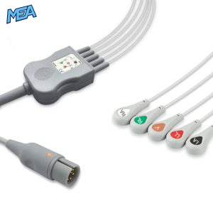 5-lead One-Piece ECG Cable with Snap end AHA for M&B Monitors Reusable, Limb + Chest Lead, 2.5m+0.9m, Respiratory Rate