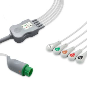 5-lead One-Piece ECG Cable with Snap end AHA for Mennen Medical Monitors Reusable, Limb + Chest Lead, 2.5m+0.9m, Defib-Proof (with Resist)