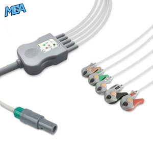 5-lead One-Piece ECG Cable with Grabber/Pinch end AHA for Biosys Monitors Reusable, Limb + Chest Lead, 2.5m+0.9m, Respiratory Rate