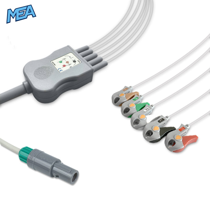 5-lead One-Piece ECG Cable with Grabber/Pinch end AHA for Biosys Monitors Reusable, Limb + Chest Lead, 2.5m+0.9m, Respiratory Rate 1 5-lead One-Piece ECG Cable with Grabber/Pinch end AHA for Biosys Monitors Reusable, Limb + Chest Lead, 2.5m+0.9m, Respiratory Rate