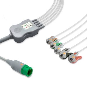 5-lead One-Piece ECG Cable with Grabber/Pinch end AHA for Comen 040-000909-00 Reusable, Limb + Chest Lead, 2.5m+0.9m, Respiratory Rate