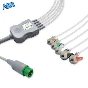 5-lead One-Piece ECG Cable with Grabber/Pinch end AHA for Infinium Monitors Reusable, Limb + Chest Lead, 2.5m+0.9m, Defib-Proof (with Resist)