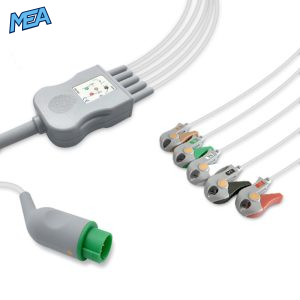 5-lead One-Piece ECG Cable with Grabber/Pinch end AHA for Bexen Cardio Monitors Reusable, Limb + Chest Lead, 2.5m+0.9m, Respiratory Rate