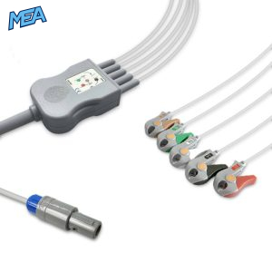 5-lead One-Piece ECG Cable with Grabber/Pinch end AHA for Innomed Monitors Reusable, Limb + Chest Lead, 2.5m+0.9m, Defib-Proof (with Resist)