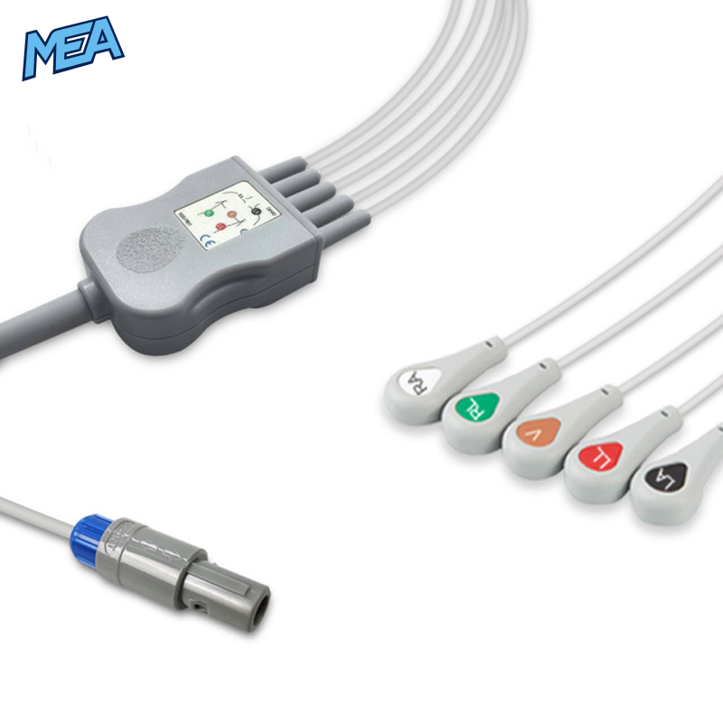 5-lead One-Piece ECG Cable with Snap end AHA for Innomed Monitors Reusable, Limb + Chest Lead, 2.5m+0.9m, Defib-Proof (with Resist) 1 5-lead One-Piece ECG Cable with Snap end AHA for Innomed Monitors Reusable, Limb + Chest Lead, 2.5m+0.9m, Defib-Proof (with Resist)