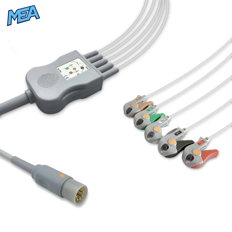 5-lead One-Piece ECG Cable with Grabber/Pinch end AHA for ECAFIX Monitors Reusable, Limb + Chest Lead, 2.5m+0.9m, Defib-Proof (with Resist) 1 5-lead One-Piece ECG Cable with Grabber/Pinch end AHA for ECAFIX Monitors Reusable, Limb + Chest Lead, 2.5m+0.9m, Defib-Proof (with Resist)