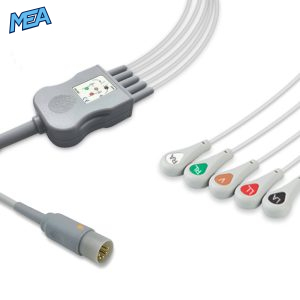 5-lead One-Piece ECG Cable with Snap end AHA for ECAFIX Monitors Reusable, Limb + Chest Lead, 2.5m+0.9m, Defib-Proof (with Resist)