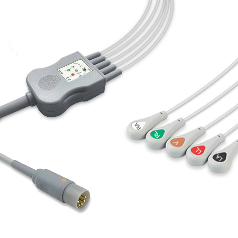 5-lead One-Piece ECG Cable with Snap end AHA for ECAFIX Monitors Reusable, Limb + Chest Lead, 2.5m+0.9m, Defib-Proof (with Resist) 1 5-lead One-Piece ECG Cable with Snap end AHA for ECAFIX Monitors Reusable, Limb + Chest Lead, 2.5m+0.9m, Defib-Proof (with Resist)