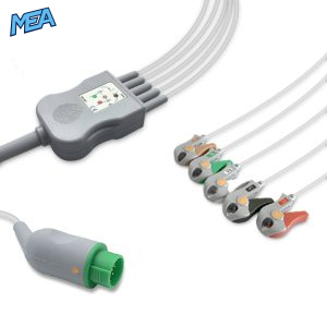 5-lead One-Piece ECG Cable with Grabber/Pinch end AHA for Schiller Monitors Reusable, Limb + Chest Lead, 2.5m+0.9m, Defib-Proof (with Resist)