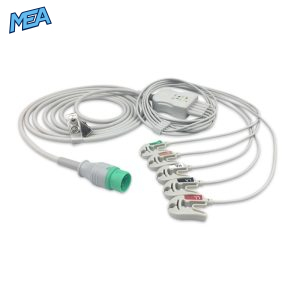 5-lead One-Piece ECG Cable with Grabber/Pinch end AHA for Zoncare Monitors Reusable, Limb + Chest Lead, 2.5m+0.9m, Respiratory Rate