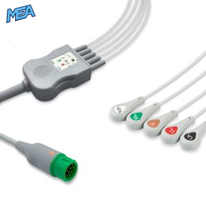 5-lead One-Piece ECG Cable with Snap end AHA for Medicare Monitors Reusable, Limb + Chest Lead, 2.5m+0.9m, Defib-Proof (with Resist)