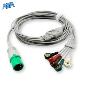 5-lead One-Piece ECG Cable with Snap end AHA for Contec AAT0005 Reusable, 1 Pc / Bag
