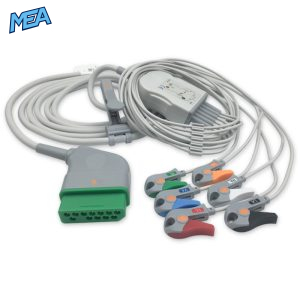 6-lead One-Piece ECG Cable with Grabber/Pinch end AHA for Nihon Kohden Monitors Reusable, Limb + Chest Lead, 2.5m+0.9m, Respiratory Rate