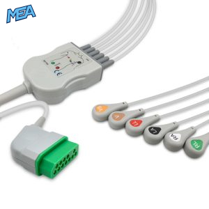 6-lead One-Piece ECG Cable with Snap end AHA for Nihon Kohden Monitors Reusable, Limb + Chest Lead, 2.5m+0.9m, Respiratory Rate
