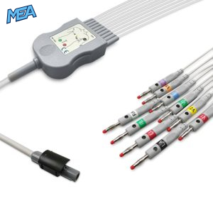 10-lead Diagnostic (EKG) One-Piece ECG Cable with 4mm Banana end AHA for Welch Allyn RE-PC-AHA-BAN Reusable, Limb+Chest, 0.6m+0.8m/1.2m, Defib-Proof