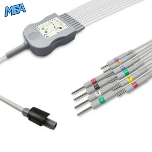 10-lead Diagnostic (EKG) One-Piece ECG Cable with 3mm Needle end AHA for Welch Allyn Monitors Reusable, Limb+Chest, 0.6m+0.8m/1.2m, Defib-Proof