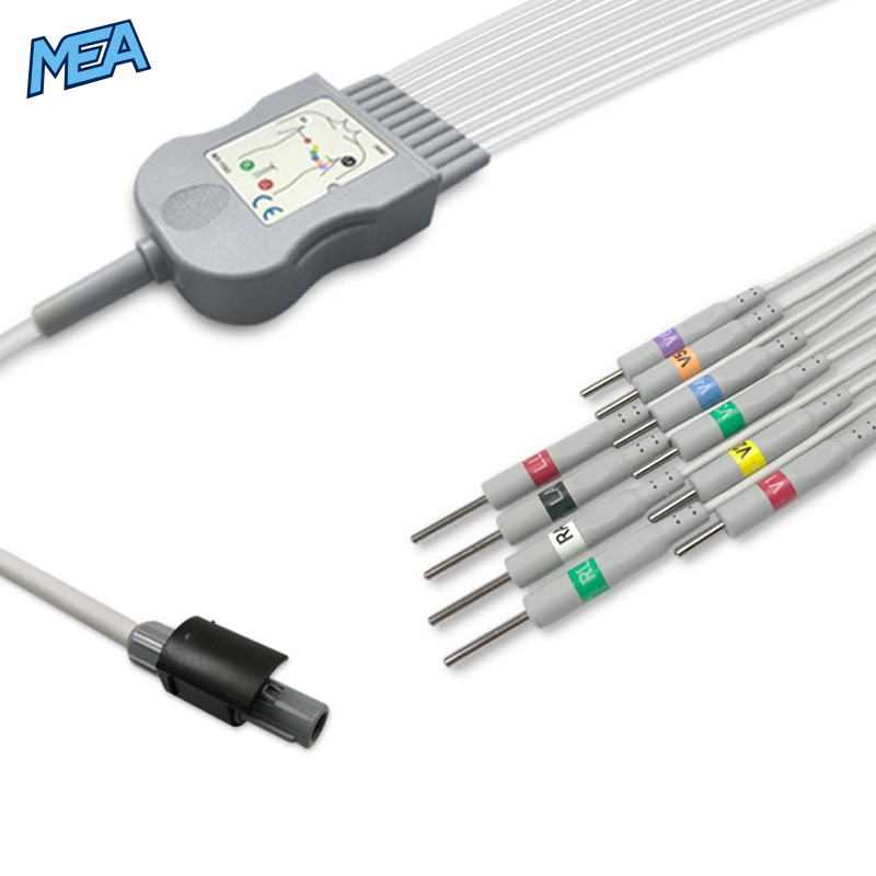 10-lead Diagnostic (EKG) One-Piece ECG Cable with 3mm Needle end AHA for Welch Allyn Monitors Reusable, Limb+Chest, 0.6m+0.8m/1.2m, Defib-Proof 1 10-lead Diagnostic (EKG) One-Piece ECG Cable with 3mm Needle end AHA for Welch Allyn Monitors Reusable, Limb+Chest, 0.6m+0.8m/1.2m, Defib-Proof