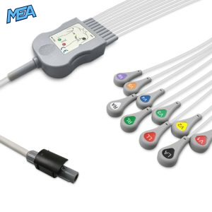 10-lead Diagnostic (EKG) One-Piece ECG Cable with Snap end AHA for Welch Allyn Monitors Reusable, Limb+Chest, 0.6m+0.9m/1.2m, Defib-Proof