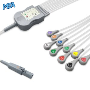 10-lead Diagnostic (EKG) One-Piece ECG Cable with Snap end AHA for Hill-Rom 60-00185-01 Reusable, Limb+Chest, 1.3m+0.9m/1.2m, Defib-Proof