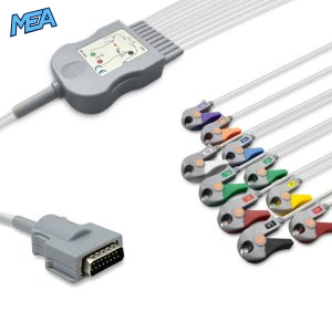 10-lead Diagnostic (EKG) One-Piece ECG Cable with Grabber/Pinch end AHA for Burdick 007725 Reusable, Limb+Chest, 2.2m+0.8m/1.2m, Respiratory Rate