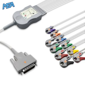 10-lead Diagnostic (EKG) One-Piece ECG Cable with Grabber/Pinch end AHA for Edan MS1R-107584-A0 Reusable, Limb+Chest, 2.2m+0.8m/1.2m, Defib-Proof