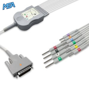 10-lead Diagnostic (EKG) One-Piece ECG Cable with 3mm Needle end AHA for Edan Monitors Reusable, Limb+Chest, 2.2m+0.8m/1.2m, Defib-Proof