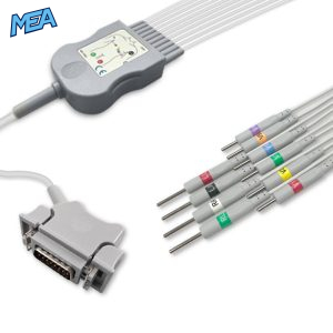 10-lead Diagnostic (EKG) One-Piece ECG Cable with 3mm Needle end AHA for Hellige Monitors Reusable, Limb+Chest, 2.2m+0.8m/1.2m, Defib-Proof