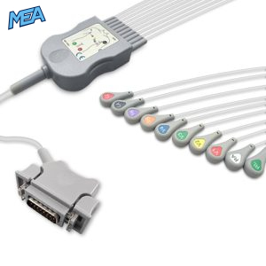 10-lead Diagnostic (EKG) One-Piece ECG Cable with Snap end AHA for Hellige Monitors Reusable, Limb+Chest, 2.2m+0.9m/1.2m, Defib-Proof