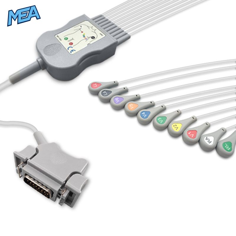 10-lead Diagnostic (EKG) One-Piece ECG Cable with Snap end AHA for Hellige Monitors Reusable, Limb+Chest, 2.2m+0.9m/1.2m, Defib-Proof 1 10-lead Diagnostic (EKG) One-Piece ECG Cable with Snap end AHA for Hellige Monitors Reusable, Limb+Chest, 2.2m+0.9m/1.2m, Defib-Proof