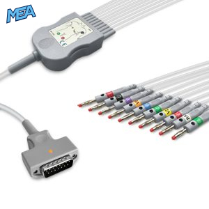 10-lead Diagnostic (EKG) One-Piece ECG Cable with 4mm Banana end AHA for GE Healthcare 2104727-001 Reusable, Limb+Chest, 2.2m+0.8m/1.2m, Defib-Proof