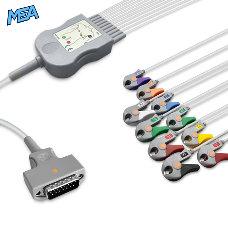 10-lead Diagnostic (EKG) One-Piece ECG Cable with Grabber/Pinch end AHA for GE Healthcare Monitors Reusable, Limb+Chest, 2.2m+0.8m/1.2m, Defib-Proof 1 10-lead Diagnostic (EKG) One-Piece ECG Cable with Grabber/Pinch end AHA for GE Healthcare Monitors Reusable, Limb+Chest, 2.2m+0.8m/1.2m, Defib-Proof