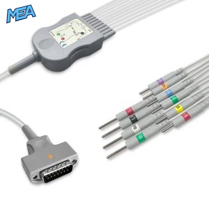 10-lead Diagnostic (EKG) One-Piece ECG Cable with 3mm Needle end AHA for GE Healthcare Monitors Reusable, Limb+Chest, 2.2m+0.8m/1.2m, Defib-Proof