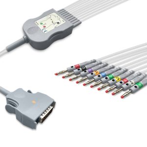 10-lead Diagnostic (EKG) One-Piece ECG Cable with 4mm Banana end AHA for Mortara 9293-021-50 Reusable, Limb+Chest, 2.2m+0.8m/1.2m, Defib-Proof