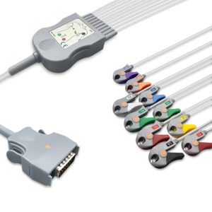 10-lead Diagnostic (EKG) One-Piece ECG Cable with Grabber/Pinch end AHA for Mortara 9293-042-50 Reusable, Limb+Chest, 2.2m+0.8m/1.2m, Defib-Proof