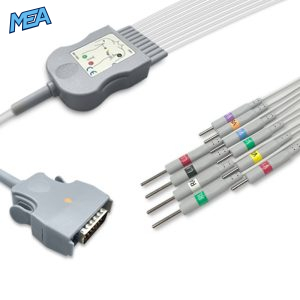 10-lead Diagnostic (EKG) One-Piece ECG Cable with 3mm Needle end AHA for Mortara Monitors Reusable, Limb+Chest, 2.2m+0.8m/1.2m, Defib-Proof