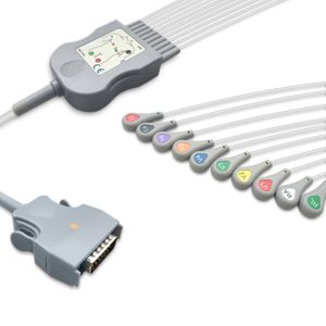 10-lead Diagnostic (EKG) One-Piece ECG Cable with Snap end AHA for Mortara 9293-033-52 Reusable, Limb+Chest, 2.2m+0.9m/1.2m, Defib-Proof