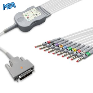 10-lead Diagnostic (EKG) One-Piece ECG Cable with 4mm Banana end AHA for Nihon Kohden BA-902D Reusable, Limb+Chest, 2.2m+0.8m/1.2m, Respiratory Rate