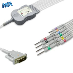 10-lead Diagnostic (EKG) One-Piece ECG Cable with 3mm Needle end AHA for Philips 989803175901 Reusable, Limb+Chest, 2.2m+0.8m/1.2m, Defib-Proof