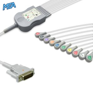 10-lead Diagnostic (EKG) One-Piece ECG Cable with Snap end AHA for Philips Monitors Reusable, Limb+Chest, 2.2m+0.9m/1.2m, Defib-Proof