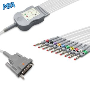 10-lead Diagnostic (EKG) One-Piece ECG Cable with 4mm Banana end AHA for Schiller 2.400095 Reusable, Limb+Chest, 2.2m+0.8m/1.2m, Defib-Proof