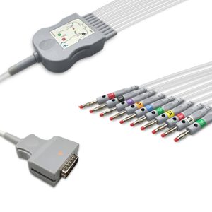 10-lead Diagnostic (EKG) One-Piece ECG Cable with 4mm Banana end AHA for Burdick 012-0700-00 Reusable, Limb+Chest, 2.2m+0.8m/1.2m, Respiratory Rate