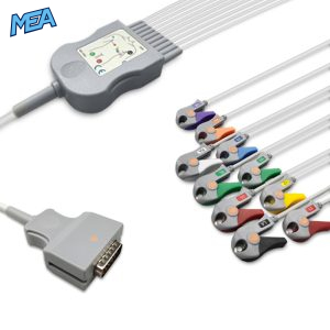 10-lead Diagnostic (EKG) One-Piece ECG Cable with Grabber/Pinch end AHA for Burdick 007517 Reusable, Limb+Chest, 2.2m+0.8m/1.2m, Respiratory Rate