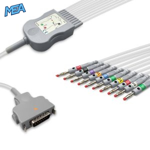 10-lead Diagnostic (EKG) One-Piece ECG Cable with 4mm Banana end AHA for Fukuda Denshi CP-104L Reusable, Limb+Chest, 2.2m+0.8m/1.2m, Respiratory Rate