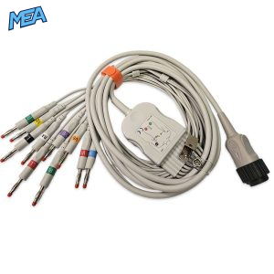 10-lead Diagnostic (EKG) One-Piece ECG Cable with 4mm Banana end AHA for Kenz PC-104 Reusable, Limb+Chest, 2.2m+0.8m/1.2m, Respiratory Rate