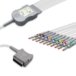 10-lead Diagnostic (EKG) One-Piece ECG Cable with 4mm Banana end AHA for Kenz K131 Reusable, Limb + Chest Lead, 2.2m+mixed 0.8m/1.2m, Respiratory Rate