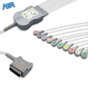 10-lead Diagnostic (EKG) One-Piece ECG Cable with Snap end AHA for Kenz Monitors Reusable, Limb + Chest Lead, 2.2m+mixed 0.9m/1.2m, Respiratory Rate